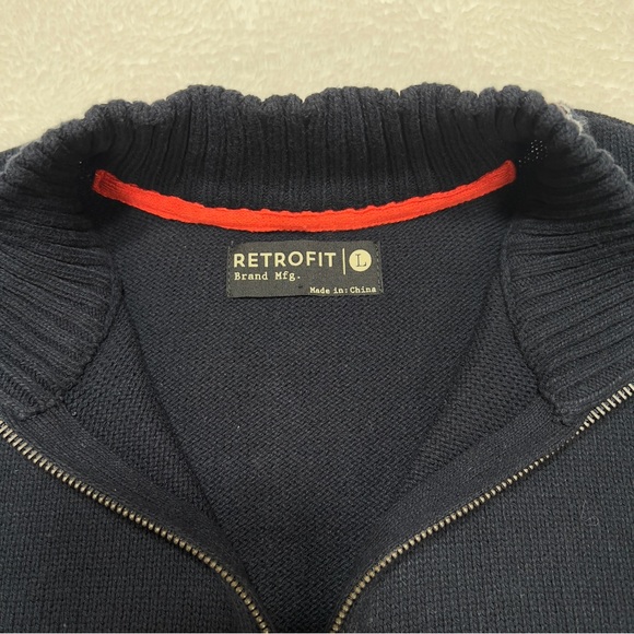 RETROFIT Mock Neck Quarter Zip Mens Large Sweater Navy - Picture 5 of 12